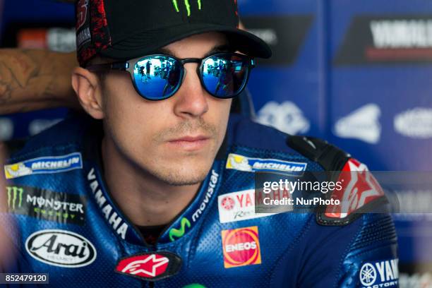 Maverick Viñales Movistar Yamaha Motogp Yamaha in the free practice of the Gran Premio Movistar de Aragon, Circuit of Motorland, Alcañiz, Spain....