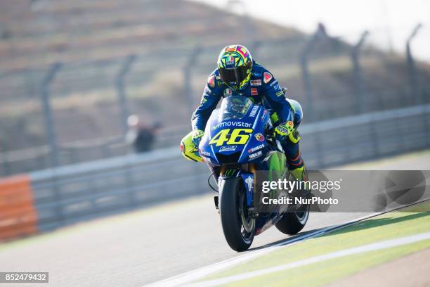 Valentino Rossi Movistar Yamaha Motogp Yamaha in the free practice of the Gran Premio Movistar de Aragon, Circuit of Motorland, Alcañiz, Spain....