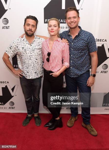 Mike Piscitelli, Rachael Taylor and Patrick J. Adams attend the Tribeca TV Festival screening of Pillow Talk at Cinepolis Chelsea on September 23,...