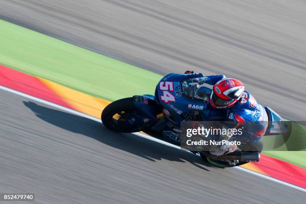 Mattia Pasini Italtrans Racing Team Kalex in the free practice of the Gran Premio Movistar de Aragon, Circuit of Motorland, Alcañiz, Spain. Saturday,...