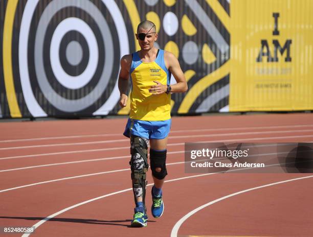 Competitor from the Ukraine warms up in practice prior to Day One of Athletics during the 2017 Invictus Games at York Lions Stadium on September 23,...