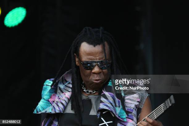 Banda Cidade Negra, performs on the Sunset Stage with vocals singer Toni Garrido. On a hot sunny day in early spring, thousands of people arrive for...