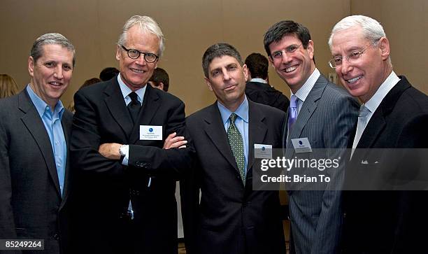 Panelists Doug Herzog, Rod Perth, Jeff Shell, Rich Ross, and Henry Schleiff arrive at HRTS's "The Cable Chief's Newsmaker Luncheon" at Hyatt Regency...