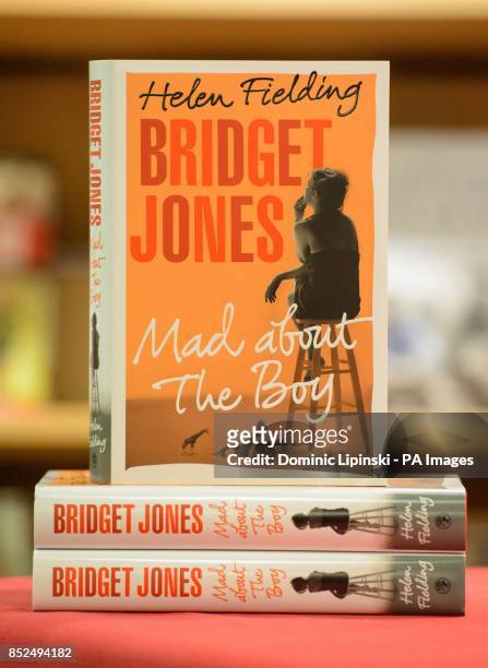 General view of copies of 'Bridget Jones - Mad About the Boy', by Helen Fielding, at Foyles, in central London.