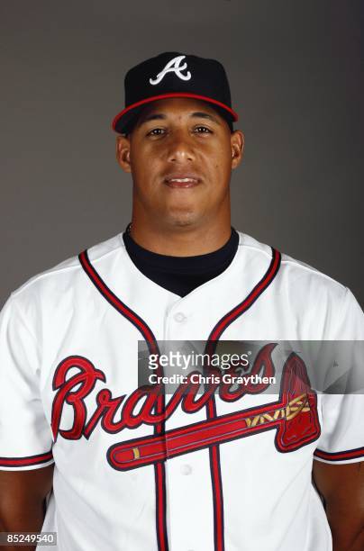 Shortstop Yunel Escobar of the Atlanta Braves poses for a photo during Spring Training Photo Day on February 19, 2009 at Champions Stadium at Walt...