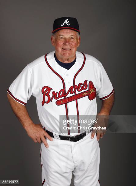 Manager Bobby Cox of the Atlanta Braves poses for a photo during Spring Training Photo Day on February 19, 2009 at Champions Stadium at Walt Disney...