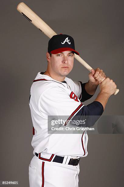 Infielder Kelly Johnson of the Atlanta Braves poses for a photo during Spring Training Photo Day on February 19, 2009 at Champions Stadium at Walt...