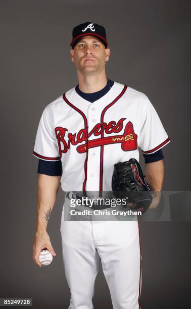 Pitcher Tim Hudson of the Atlanta Braves poses for a photo during Spring Training Photo Day on February 19, 2009 at Champions Stadium at Walt Disney...