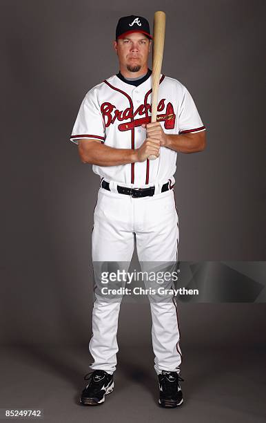 Infielder Chipper Jones of the Atlanta Braves poses for a photo during Spring Training Photo Day on February 19, 2009 at Champions Stadium at Walt...