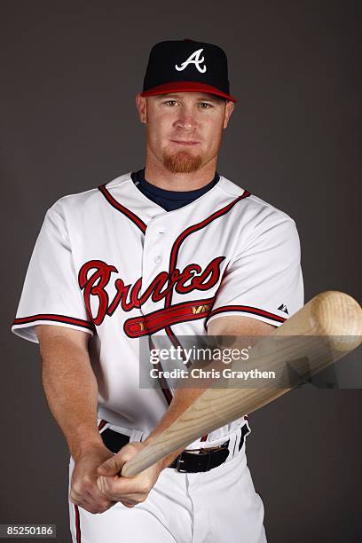 Infielder Brooks Conrad of the Atlanta Braves poses for a photo during Spring Training Photo Day on February 19, 2009 at Champions Stadium at Walt...