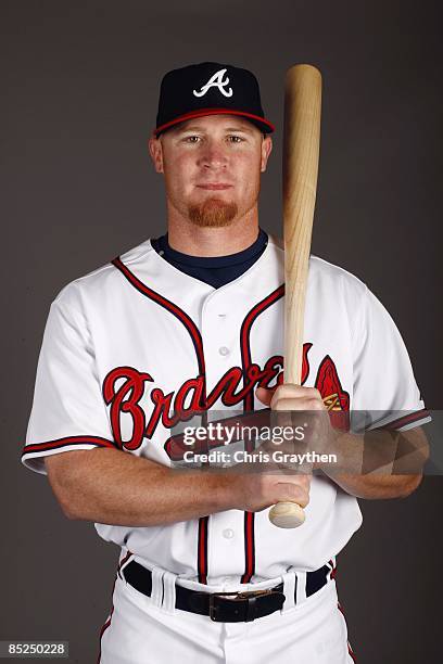 Infielder Brooks Conrad of the Atlanta Braves poses for a photo during Spring Training Photo Day on February 19, 2009 at Champions Stadium at Walt...