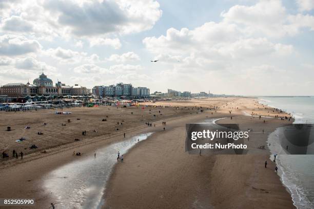 People in Scheveningen, Netherlands, on September 23, 2017. Scheveningen is a part of The Hague and the most popular seaside town in The Netherlands....