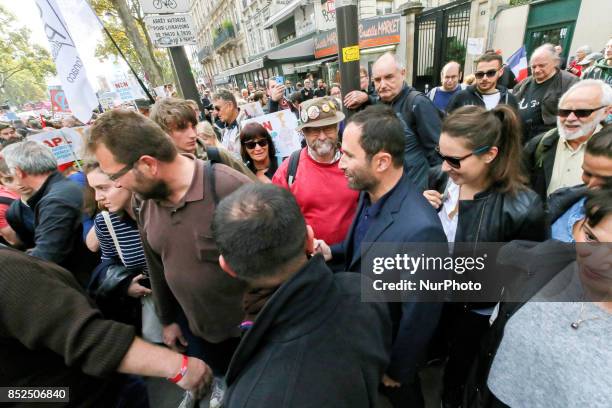 Former socialist presidential candidate now &quot;First of July movement&quot; left wing movement leader Benoit Hamon joins a protest organized in...