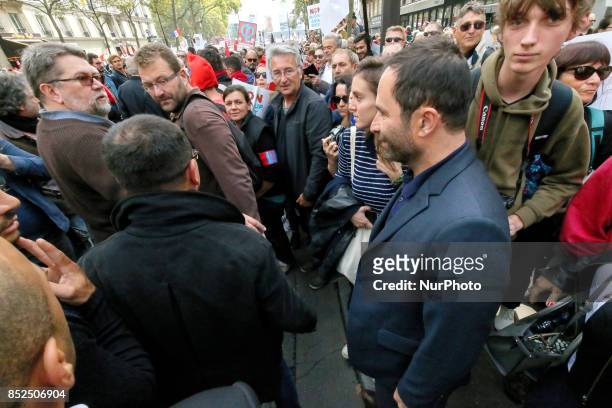 Former socialist presidential candidate now &quot;First of July movement&quot; left wing movement leader Benoit Hamon joins a protest organized in...