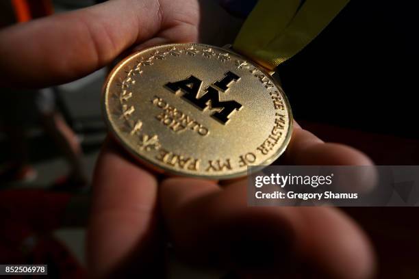 Detalied view of the gold medal of Team Netherlands after competing in the Driving Challenge during the Invictus Games 2017 at Distillery District on...