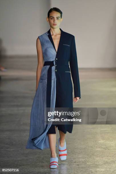 Model walks the runway at the Gabriele Colangelo Spring Summer 2018 fashion show during Milan Fashion Week on September 23, 2017 in Milan, Italy.