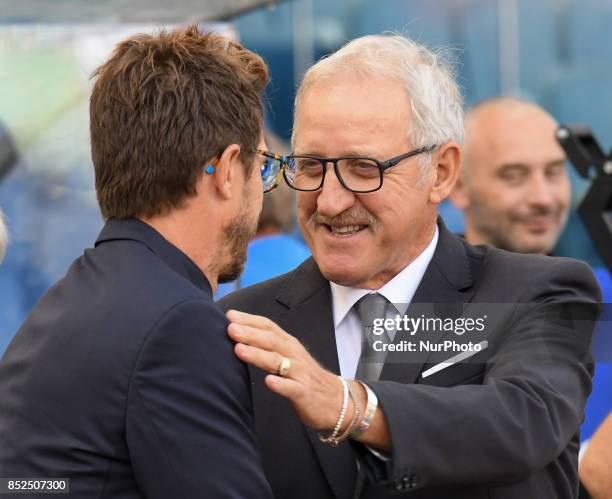 Eusebio Di Francesco, Luigi Del Neri during the Italian Serie A football match between A.S. Roma and Udinese at the Olympic Stadium in Rome, on...