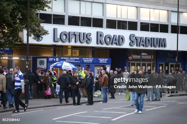 General view of football fans outside Loftus Road