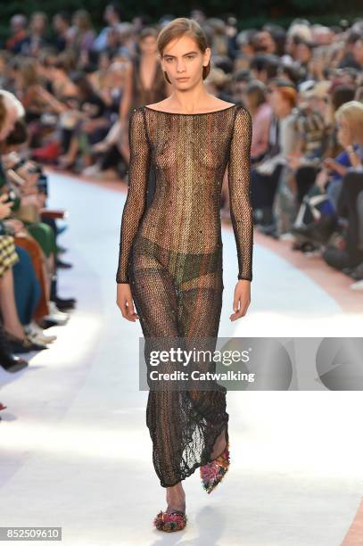 Model walks the runway at the Missoni Spring Summer 2018 fashion show during Milan Fashion Week on September 23, 2017 in Milan, Italy.