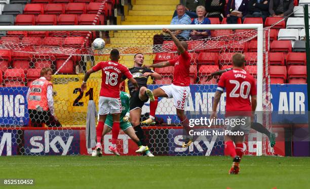 Charlton Athletic's Josh Magennis scores his sides equalising goal to make the score 1-1 during Sky Bet League One match between Charlton Athletic...