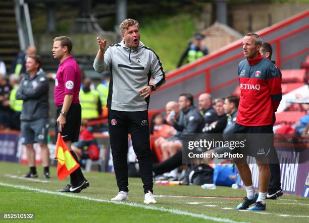 Charlton Athletic manager Karl Robinson and Asst manager Lee Boyer during Sky Bet League One match between Charlton Athletic against Bury at The...