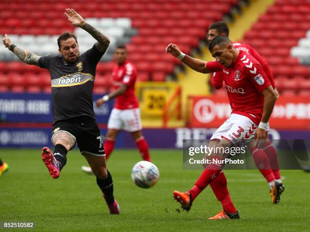 Charlton Athletic's Ahmed Kashi RIGHT during Sky Bet League One match between Charlton Athletic against Bury at The Valley Stadium London on 23 Sept...