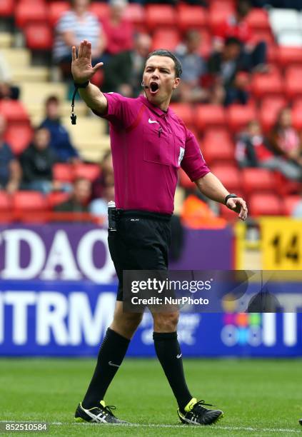 Referee Dean Whitestone during Sky Bet League One match between Charlton Athletic against Bury at The Valley Stadium London on 23 Sept 2017