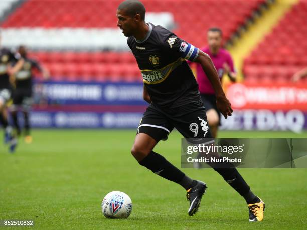 Jermaine Beckford of Bury during Sky Bet League One match between Charlton Athletic against Bury at The Valley Stadium London on 23 Sept 2017