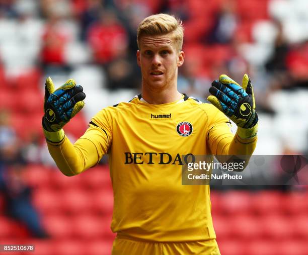 Charlton Athletic's Ben Amos during Sky Bet League One match between Charlton Athletic against Bury at The Valley Stadium London on 23 Sept 2017