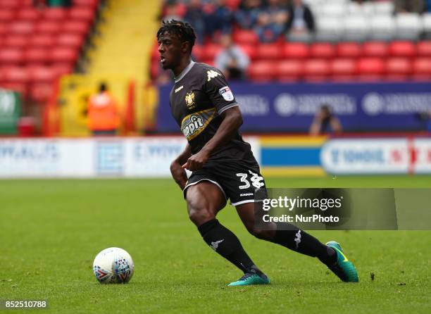 Greg Leigh of Bury during Sky Bet League One match between Charlton Athletic against Bury at The Valley Stadium London on 23 Sept 2017