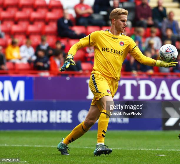 Charlton Athletic's Ben Amos during Sky Bet League One match between Charlton Athletic against Bury at The Valley Stadium London on 23 Sept 2017