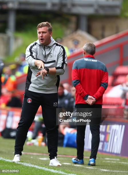 Charlton Athletic manager Karl Robinson during Sky Bet League One match between Charlton Athletic against Bury at The Valley Stadium London on 23...