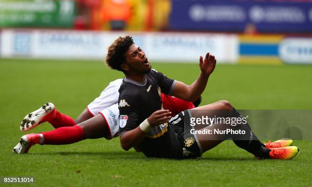 Josh Laurent of Bury during Sky Bet League One match between Charlton Athletic against Bury at The Valley Stadium London on 23 Sept 2017