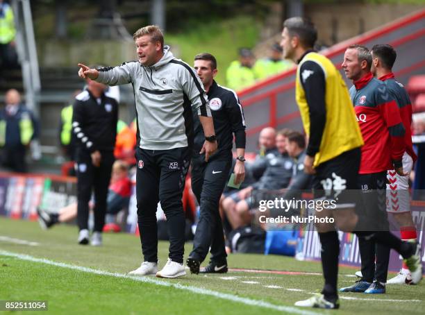 Charlton Athletic manager Karl Robinson during Sky Bet League One match between Charlton Athletic against Bury at The Valley Stadium London on 23...