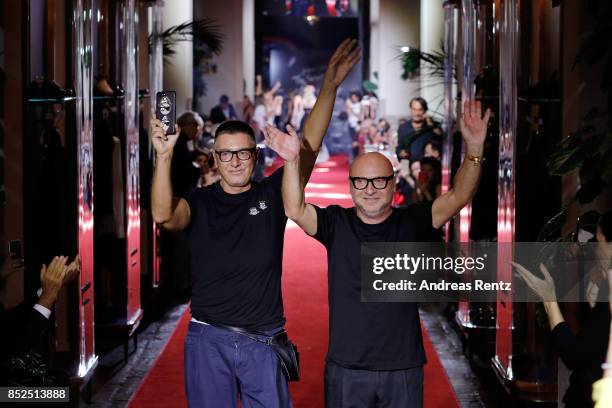 Stefano Gabbana and Domenico Dolce walks the runway at the Dolce & Gabbana secret show during Milan Fashion Week Spring/Summer 2018 at Bar Martini on...