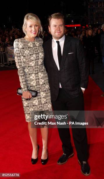 James Corden and his wife Julia Carey arrive at the premiere of One Chance at the Odeon Leicester Square, central London.