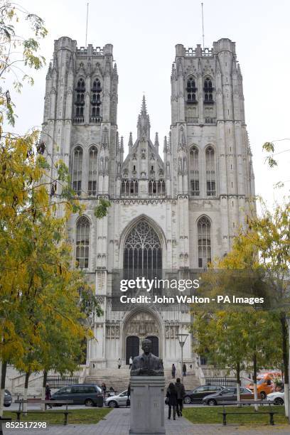 General view of the Cathedral of St. Michael and St. Gudula at Treurenberg Hill in Brussels, Belgium