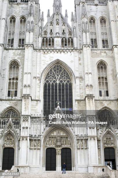 General view of the Cathedral of St. Michael and St. Gudula at Treurenberg Hill in Brussels, Belgium