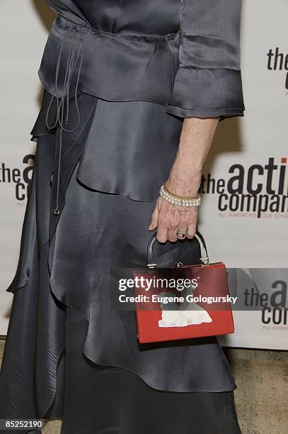 Close-up of Pia Lindstrom's purse as she attends the 2008 The Acting Company Commedia Dell'Arte Gala at Cipriani Wall Street on November 10, 2008 in...