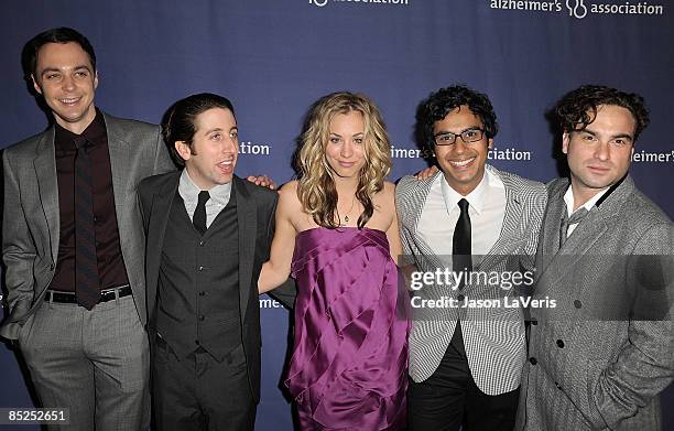 The cast of "The Big Bang Theory" actors Jim Parsons, Simon Helberg, Kaley Cuoco, Kunal Nayyar and Johnny Galecki attend the Alzheimer's...