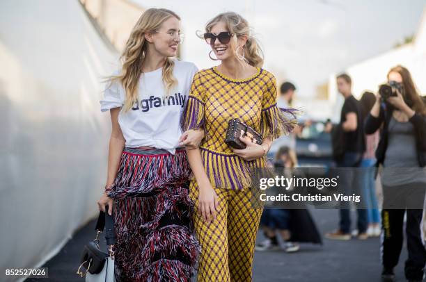 Leonie Hanne and Xenia van der Woodsen is seen outside Missoni during Milan Fashion Week Spring/Summer 2018 on September 23, 2017 in Milan, Italy.