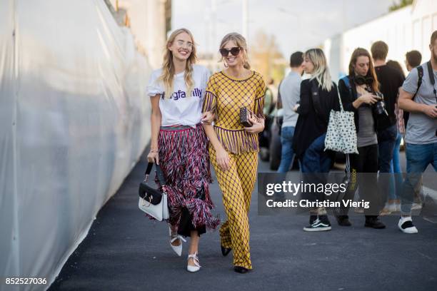 Leonie Hanne and Xenia van der Woodsen is seen outside Missoni during Milan Fashion Week Spring/Summer 2018 on September 23, 2017 in Milan, Italy.