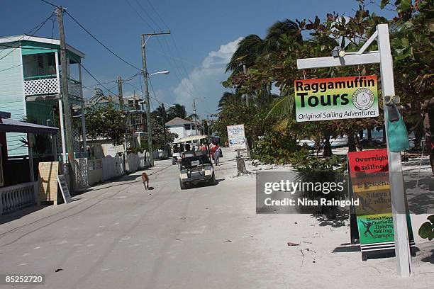 Front street on December 25, 2008 in Caye Caulker, Belize. The laid back island of Caye Caulker, in close proximity to the world's second largest...