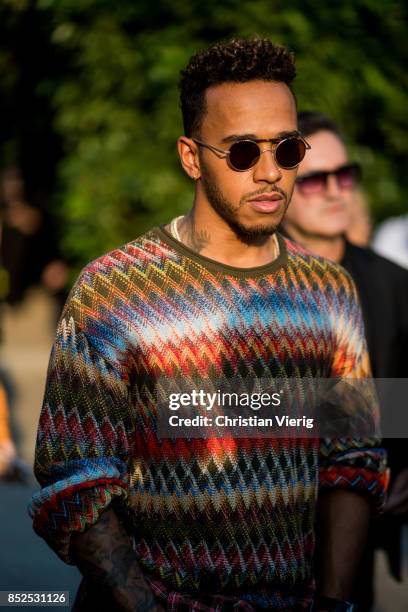 Lewis Hamilton is seen outside Missoni during Milan Fashion Week Spring/Summer 2018 on September 23, 2017 in Milan, Italy.