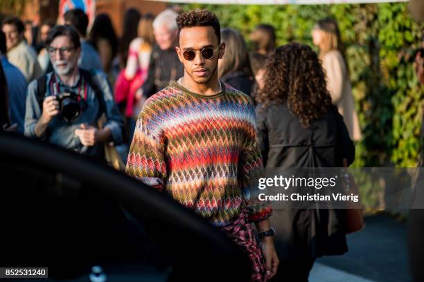 Lewis Hamilton is seen outside Missoni during Milan Fashion Week Spring/Summer 2018 on September 23, 2017 in Milan, Italy.