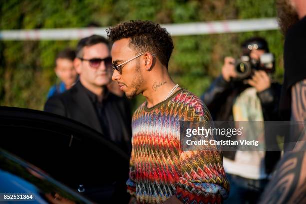 Lewis Hamilton is seen outside Missoni during Milan Fashion Week Spring/Summer 2018 on September 23, 2017 in Milan, Italy.