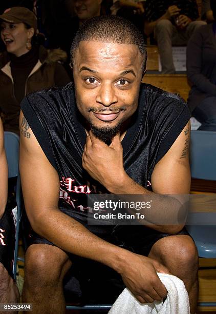 Personality Deric "DJ D-Wrek" Battiste attends The Hollywood Knights Celebrity Basketball Game at El Monte High School on March 4, 2009 in El Monte,...