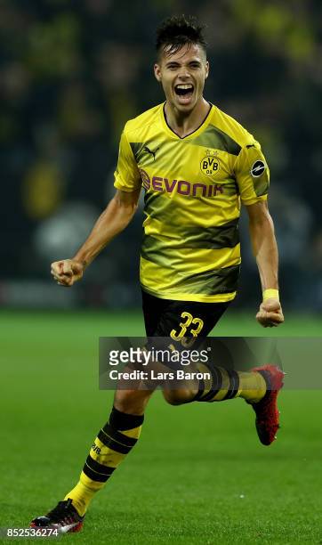 Julian Weigl of Dortmund celebrates during the Bundesliga match between Borussia Dortmund and Borussia Moenchengladbach at Signal Iduna Park on...