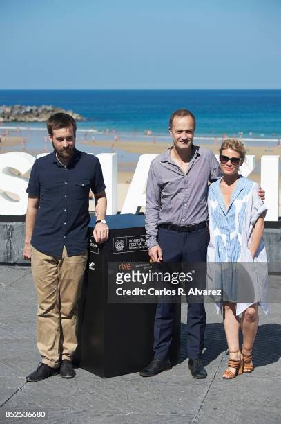 Actor Gregoire Leprince-Ringuet , Emmanuel Bourdieu and actress Melanie Thierry attend 'La Douleur/ Memoir Of Pain' photocall during 65th San...