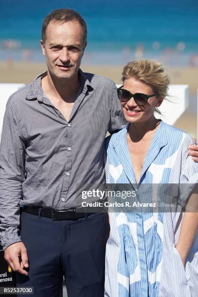 Actor Emmanuel Bourdieu and actress Melanie Thierry attend 'La Douleur/ Memoir Of Pain' photocall during 65th San Sebastian Film Festival on...